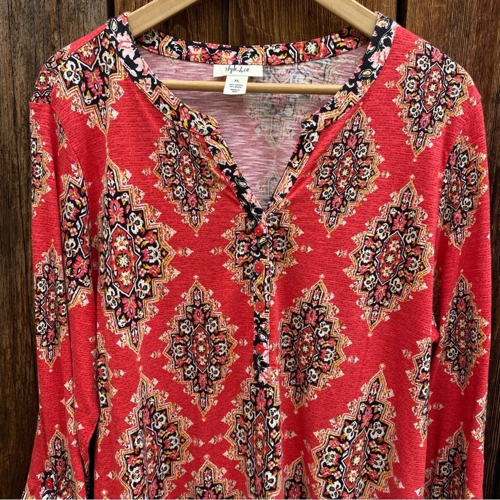 Style & Co Mosaic Patterned Long sleeve top. Size XL - Picture 5 of 10